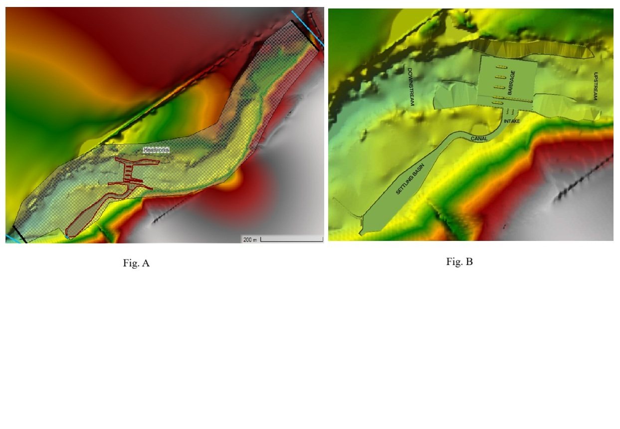 HEC-RAS 2D model mesh of the Sunkoshi headworks